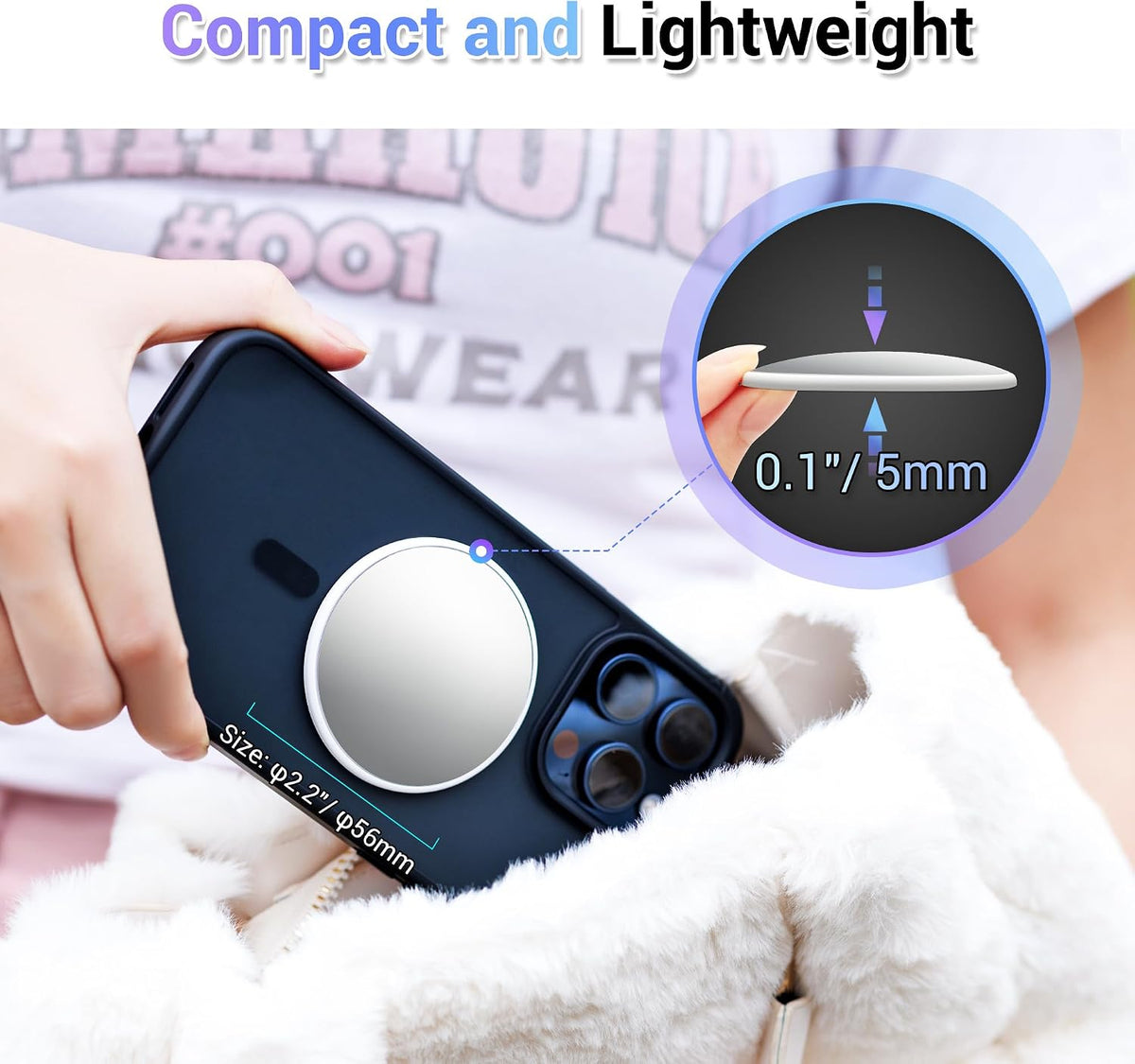 2.2" Magnetic Selfie Mirror for Back Camera Wide Angle Phone Convex Mirror