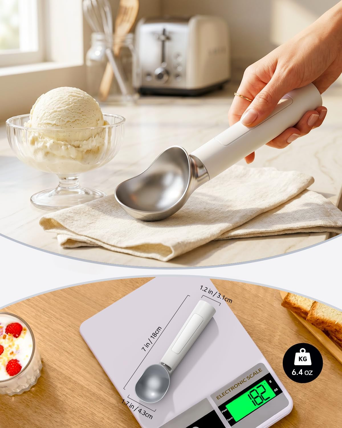 Rechargeable Heated Ice Cream Scoop, Electric Scooper with LED