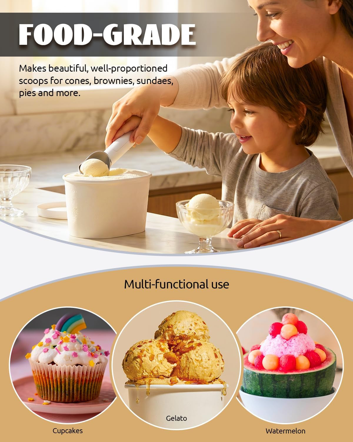 Rechargeable Heated Ice Cream Scoop, Electric Scooper with LED
