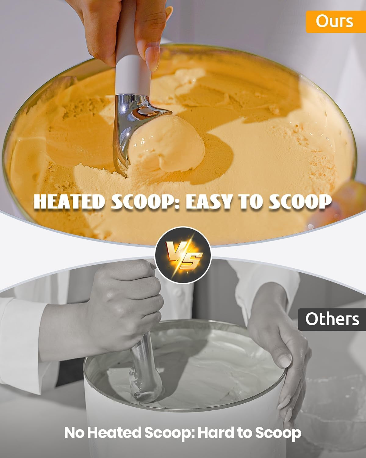 Rechargeable Heated Ice Cream Scoop, Electric Scooper with LED