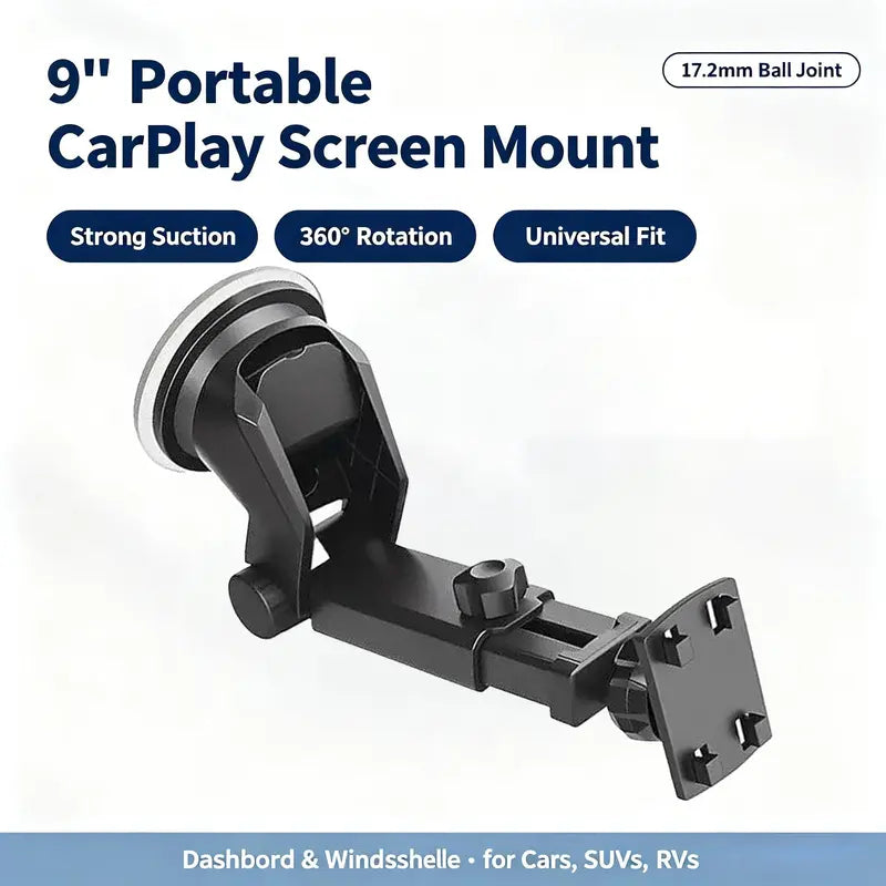 9-Inch Compact Carplay Screen Holder - 17.2Mm Dashboard-Windshield Suction Cup Mount, 360° Rotation, Universal for 9-Inch Portable Monitors, Compatible with Cars/Suv/Rvs (Car Interior Accessory)