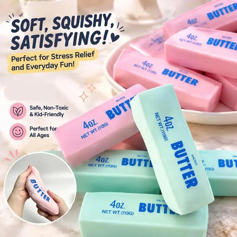 Crunchy Sound Butter Bar Squishy Fidget Toy, Soft Squeeze Sensory Item, Portable Cute Desk Stress Relief Tool, Ideal Party Bag Gift for Teens & Adults (Home & Festive Supplies), Fidget Toys