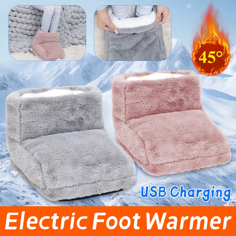 Electric Heater Foot Warmer USB Charging Fleece Soft Warm Foot Cover Washable Winter Feet Heating Pads for Home Bedroom Sleeping