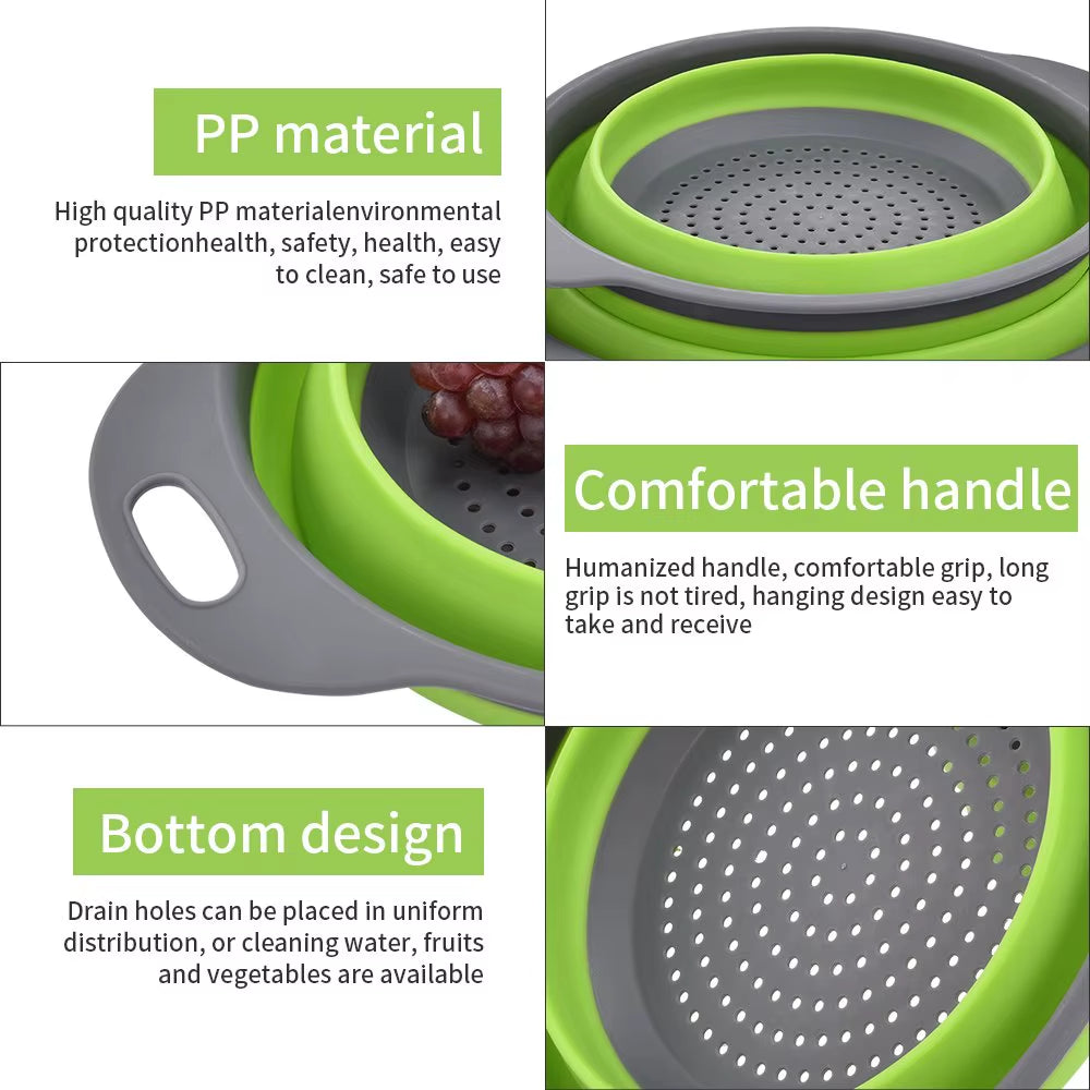 round Folding Colander BPA Free Fruits Vegetables Washing Drain Basket Kitchen Colander Strainer Dishwasher Safe KC0236
