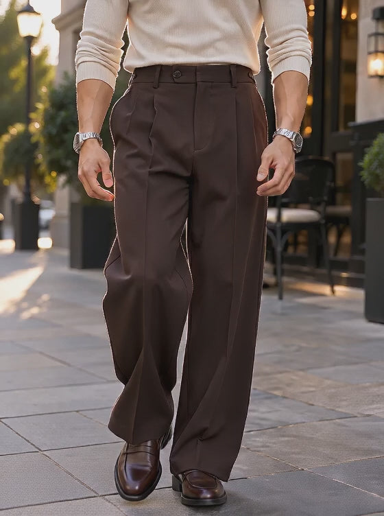Men's Relaxed Wide-Leg Dress Trousers